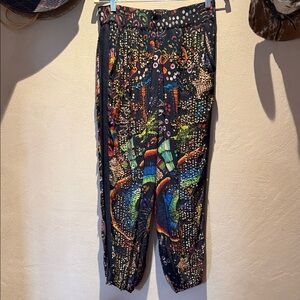 FARM Rio Black Sequin Multicolor Printed Drawstring Trousers S